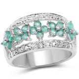 0.62 Carat Genuine Emerald and White Diamond .925 Sterling Silver Ring