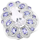 6.09 Carat Genuine Crystal Quartz and Tanzanite .925 Sterling Silver Ring
