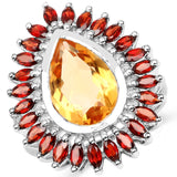 7.80 Carat Genuine Citrine & Garnet .925 Sterling Silver Ring