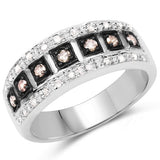0.27 Carat Genuine Champagne Diamond and White Diamond .925 Sterling Silver Ring