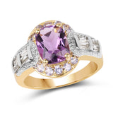 14K Yellow Gold Plated 2.28 Carat Genuine Amethyst Tanzanite & White Topaz .925 Sterling Silver Ring