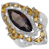 4.90 Carat Genuine Smoky Quartz & Citrine .925 Sterling Silver Ring