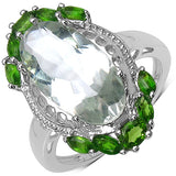 6.87 Carat Genuine Green Amethyst & Chrome Diopside .925 Sterling Silver Ring