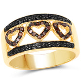 14K Yellow Gold Plated 0.32 Carat Genuine Black Diamond and Red Diamond .925 Sterling Silver Ring