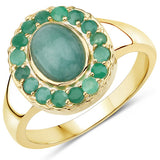 14K Yellow Gold Plated 1.83 Carat Genuine Emerald .925 Sterling Silver Ring