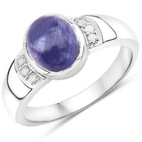 2.52 Carat Genuine Tanzanite and White Diamond .925 Sterling Silver Ring