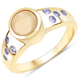 0.93 Carat Genuine Ethiopian Opal and Tanzanite .925 Sterling Silver Ring