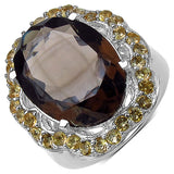 11.69 Carat Genuine Smoky Quartz & Citrine .925 Sterling Silver Ring