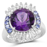 5.24 Carat Genuine Amethyst, Tanzanite & White Topaz .925 Sterling Silver Ring