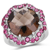10.65 Carat Genuine Smoky Quartz and Rhodolite .925 Sterling Silver Ring