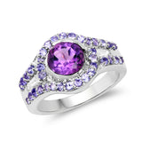 2.10 Carat Genuine Amethyst, Tanzanite and White Topaz .925 Sterling Silver Ring