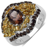 2.56 Carat Genuine Smoky Quartz & Citrine .925 Sterling Silver Ring