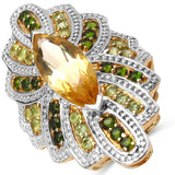 14K Yellow Gold Plate 5.20 Carat Genuine Citrine Chrome Diopside & Peridot .925 Sterling Silver Ring