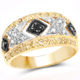 14K Yellow Gold Plate 0.28 Carat Genuine Black White & Yellow Diamond .925 Silver Ring