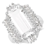 9.77 Carat Genuine Crystal Quartz & White Topaz .925 Sterling Silver Ring