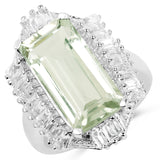 10.02 Carat Genuine Green Amethyst & White Topaz .925 Sterling Silver Ring