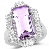 8.52 Carat Genuine Pink Amethyst & White Topaz .925 Sterling Silver Ring