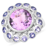 6.65 Carat Genuine Amethyst & Tanzanite .925 Sterling Silver Ring