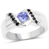 0.67 Carat Genuine Tanzanite and Black Spinel .925 Sterling Silver Ring