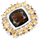 9.16 Carat Genuine Smoky Quartz & Citrine .925 Sterling Silver Ring
