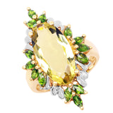 14K Yellow Gold Plated 6.32 Carat Genuine Lemon Quartz and Chrome Diopside .925 Sterling Silver Ring