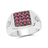 0.84 Carat Genuine Ruby & White Diamond .925 Sterling Silver Ring