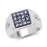 0.68 Carat Genuine Tanzanite & White Diamond .925 Sterling Silver Ring