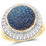 4.90 Carat Genuine Cobalt Blue Drusy .925 Sterling Silver Ring