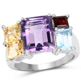 6.57 Carat Genuine Multi Stones .925 Sterling Silver Ring