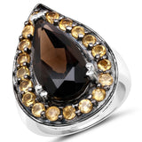 7.34 Carat Genuine Smoky Quartz and Citrine .925 Sterling Silver Ring