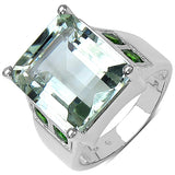 9.55 Carat Genuine Green Amethyst & Chrome Diopside .925 Sterling Silver Ring