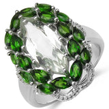 6.14 Carat Genuine Green Amethyst & Chrome Diopside .925 Sterling Silver Ring