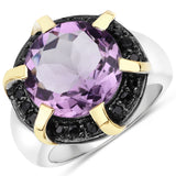7.23 Carat Genuine Amethyst and Black Spinel .925 Sterling Silver Ring