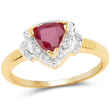 14K Yellow Gold Plated 0.83 Carat Glass Filled Ruby and White Topaz .925 Sterling Silver Ring
