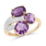 14K Yellow Gold Plated 3.15 Carat Genuine Amethyst and White Topaz .925 Sterling Silver Ring