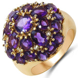 14K Yellow Gold Plated 8.02 Carat Genuine Amethyst & White Topaz .925 Sterling Silver Ring