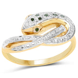 14K Yellow Gold Plated 0.06 Carat Genuine Green Diamond and White Diamond .925 Sterling Silver Ring