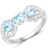 1.71 ct. Genuine Blue Topaz and White Topaz .925 Sterling Silver Ring