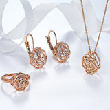 Rose Is a Rose Set of Ring,Earrings and Pendant With Chain in 18kt Rose Crystals in White Yellow and Rose Gold Plating