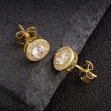 Round Iced 925 Sterling Silver Stud Earrings 