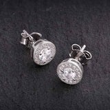 Round Iced 925 Sterling Silver Stud Earrings 