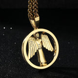 Round Shape Iced Angel Wing Pendant with14K Gold Plated 