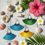 Handmade Hawaii Hula Skirt Rayon Silk Tassel Hoop Earrings