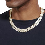 S925 Baguette Moissanite Diamond Cuban Link Chain in 14K Gold - 16mm 