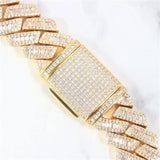 S925 Baguette Moissanite Diamond Cuban Link Chain in 14K Gold - 16mm 