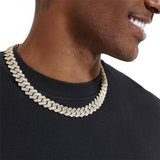 S925 Baguette Moissanite Diamond Cuban Link Chain in 14K Gold - 16mm 