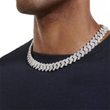 S925 Baguette Moissanite Diamond Cuban Link Chain in White Gold - 16mm 