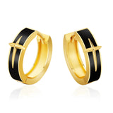 S925 Black Enamel Star Hoop Earrings in 14K Gold - 15mm by Bling Proud | Urban Jewelry Online Store