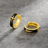 S925 Black Enamel Star Hoop Earrings in 14K Gold - 15mm Earrings 