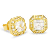 S925 Emerald Cut Diamond Stud Earrings in 14K Gold by Bling Proud | Urban Jewelry Online Store